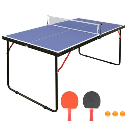 Foldable Table Tennis Table 54x30'' Playing Surface 0.5'' MDF Top, Net & 2 Paddles Indoor/Outdoor Blue