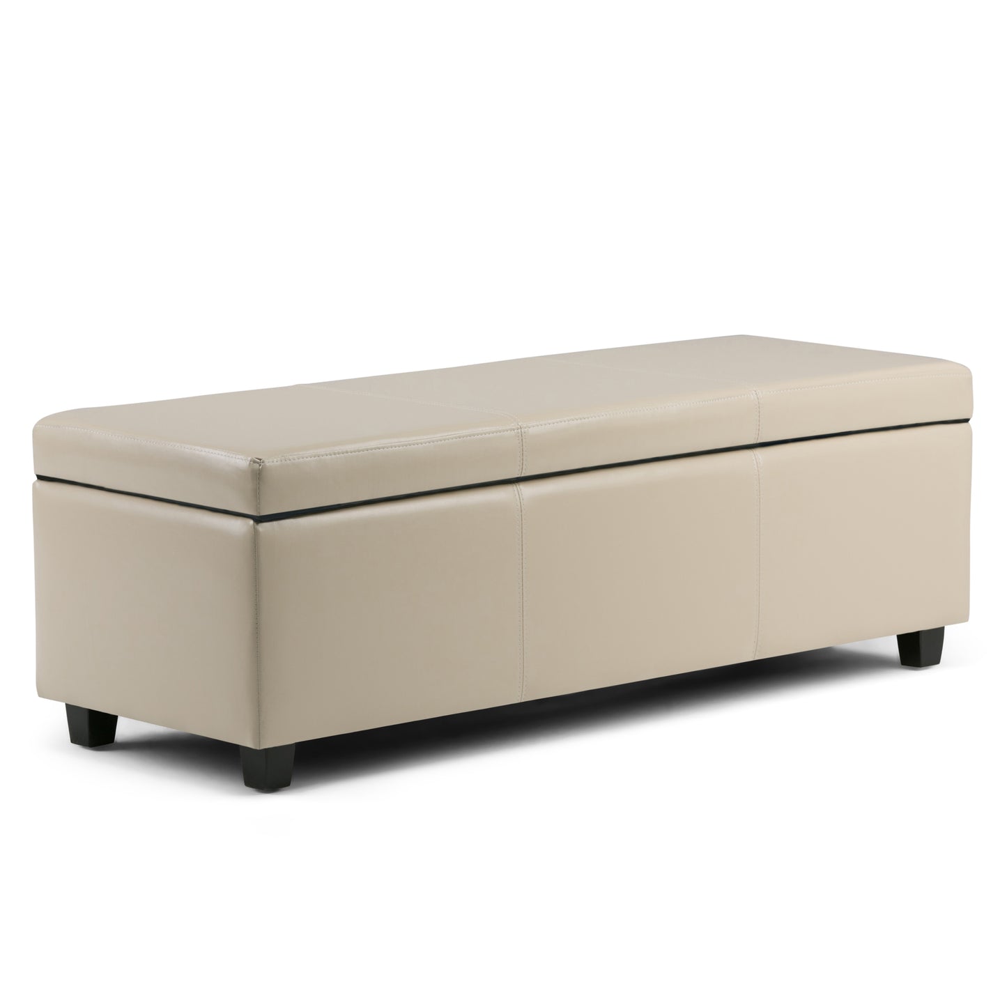 Storage Ottoman Bench, 48W x 18D x 16H, Faux Leather Upholstery, Contemporary, Hinged Lid, Satin Cream