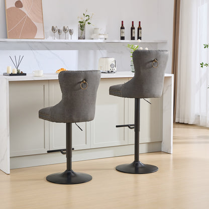 Tufted Back Swivel Bar Stools, PU Upholstery, Set of 2, Counter Height, for Home Bar, Aged Finish