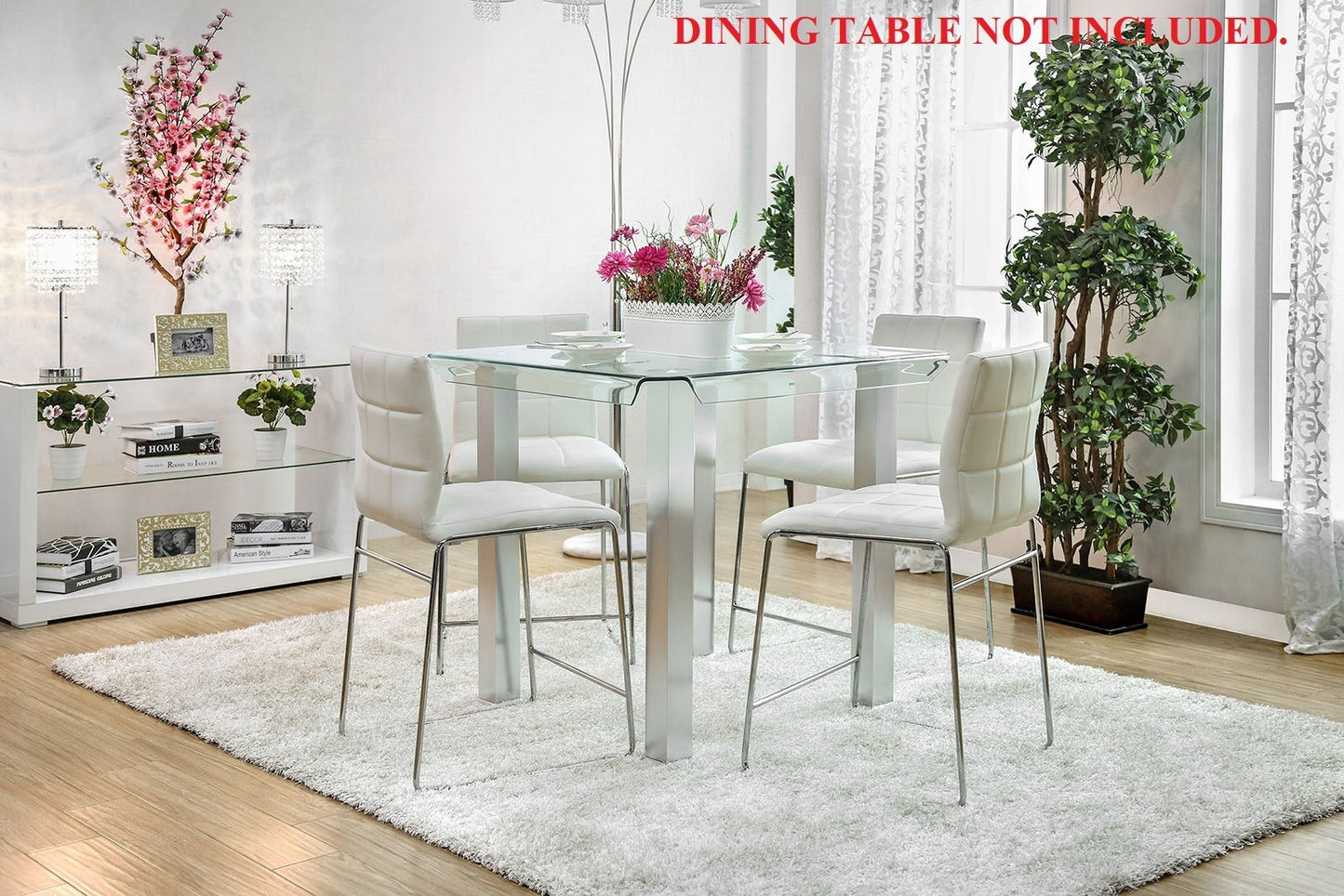White Color Leatherette 2pcs Counter Height Dining Chairs Chrome Metal Legs Dining Room Counter Height Chairs