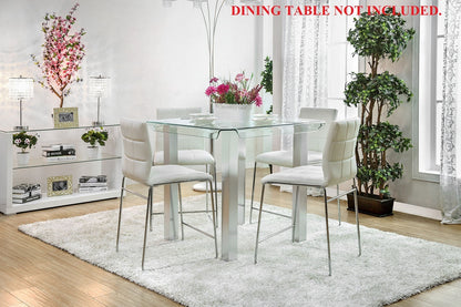 White Color Leatherette 2pcs Counter Height Dining Chairs Chrome Metal Legs Dining Room Counter Height Chairs