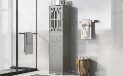 Sleek Grey Freestanding Bathroom Storage Cabinet with Adjustable Shelves and Acrylic Doors