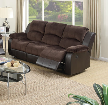 Contemporary 3-Seat Motion Sofa with Padded Suede and Bonded Leather 83in Wide Living Room Sofa Chocolate