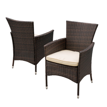 Outdoor PE Wicker Dining Chairs Set With Iron Frame And Waterproof Cushions Patio Or Garden Multibrown