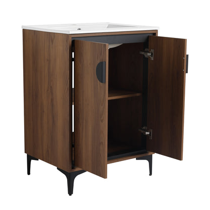 Modern 24-Inch Bathroom Vanity with Ceramic Sink, Stylish Storage Cabinet with Soft Closing Doors