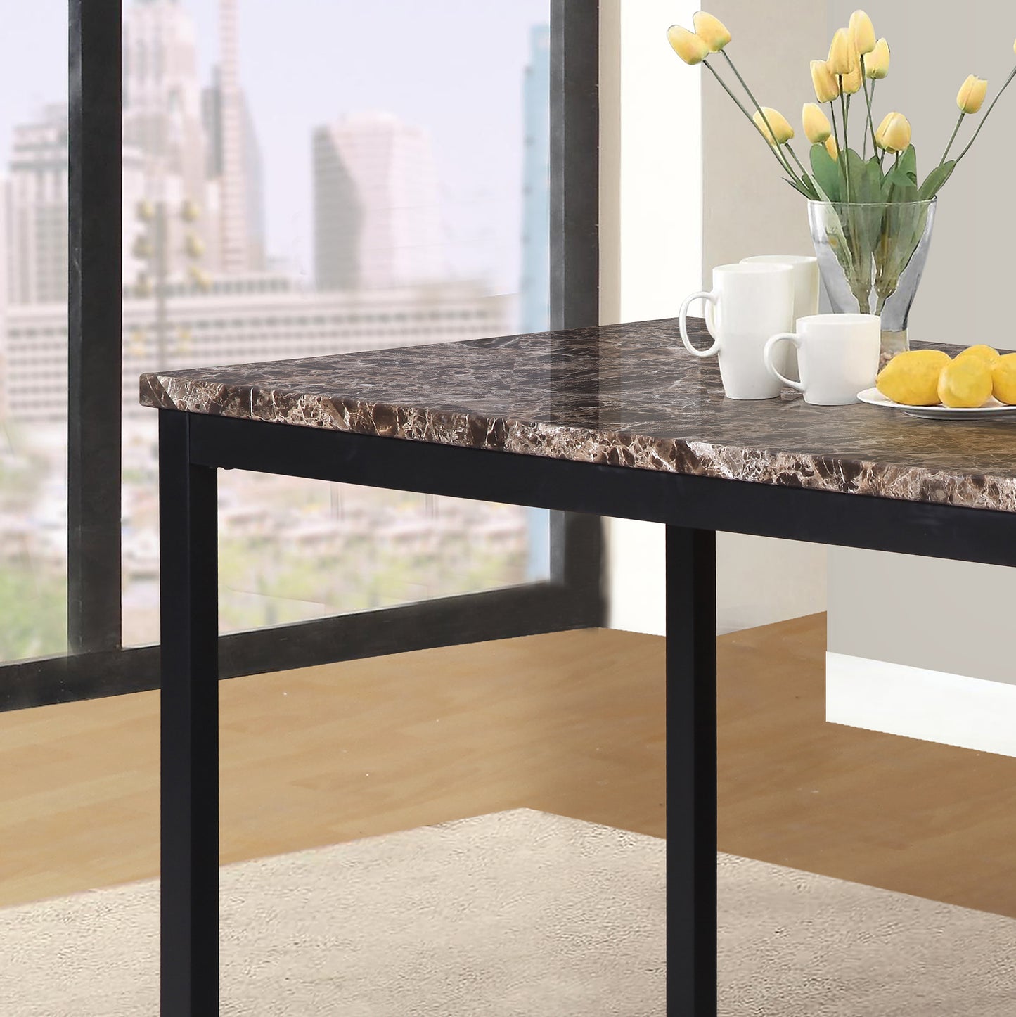 Metal Dining Table With Laminated Faux Marble Top Black