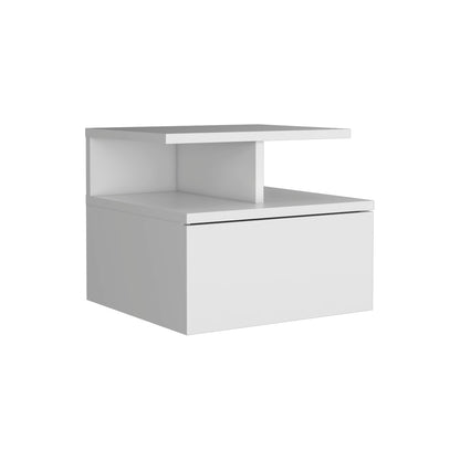 Adele Floating Nightstand , End Table, Side Table Drawer, Open Top Shelves -White