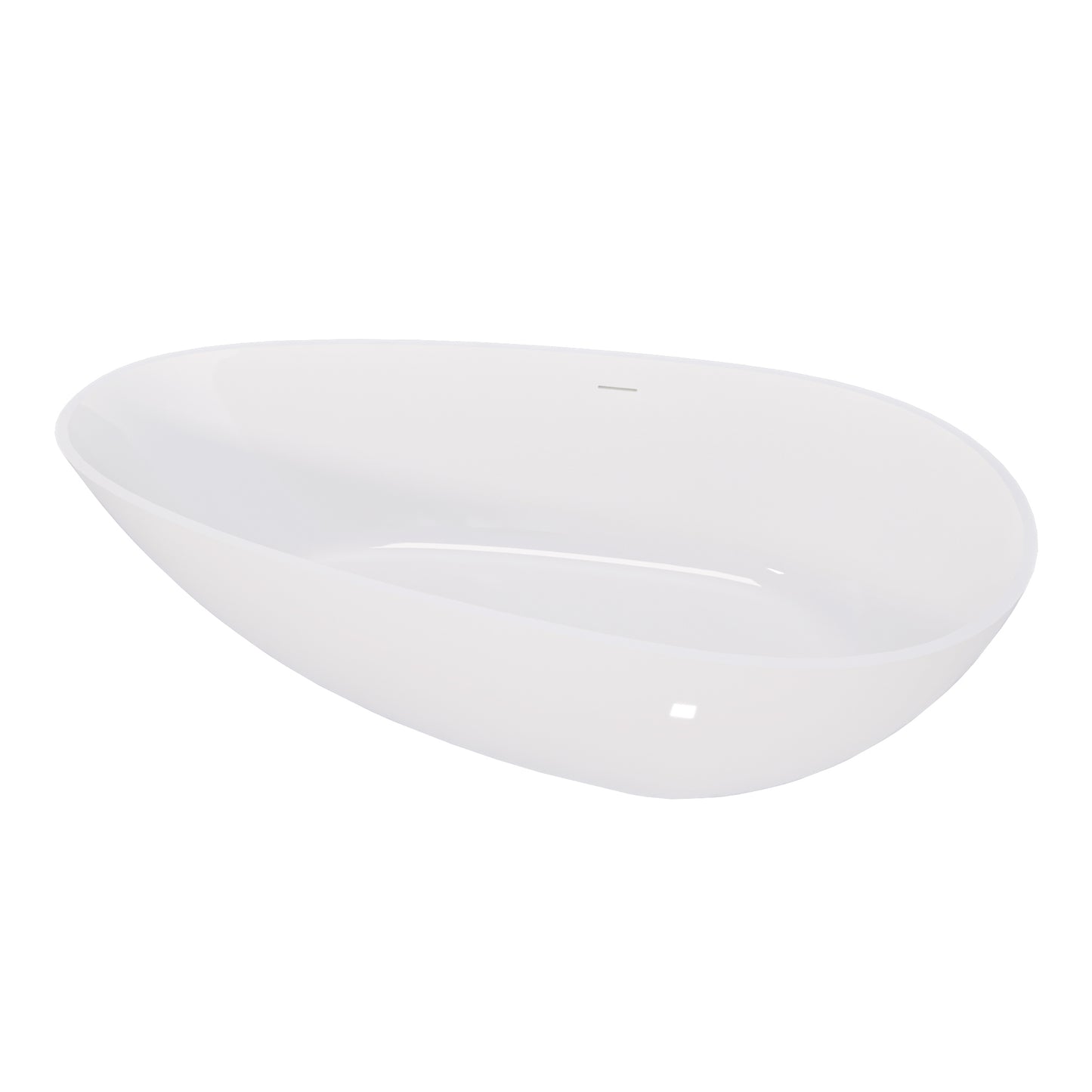 Luxury 59" Freestanding Soaking Bathtub in Glossy White - Handcrafted Solid Surface Design with Efficient Drain System
