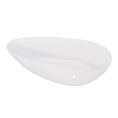 Luxury 59" Freestanding Soaking Bathtub in Glossy White - Handcrafted Solid Surface Design with Efficient Drain System