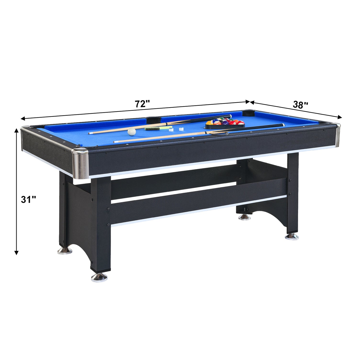 6-Foot Pool Table with Table Tennis Top, Space-Saving 2-in-1 Billiards Table, 72x38x31 in, Engineered Wood, Black