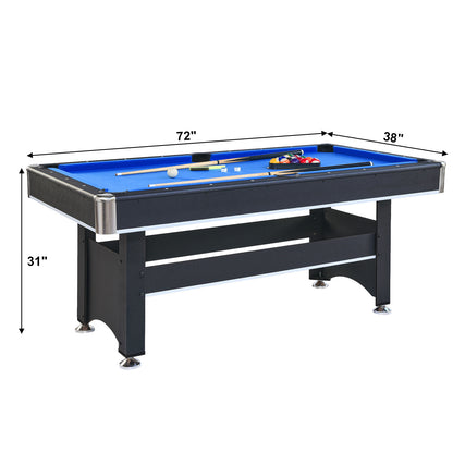 6-Foot Pool Table with Table Tennis Top, Space-Saving 2-in-1 Billiards Table, 72x38x31 in, Engineered Wood, Black