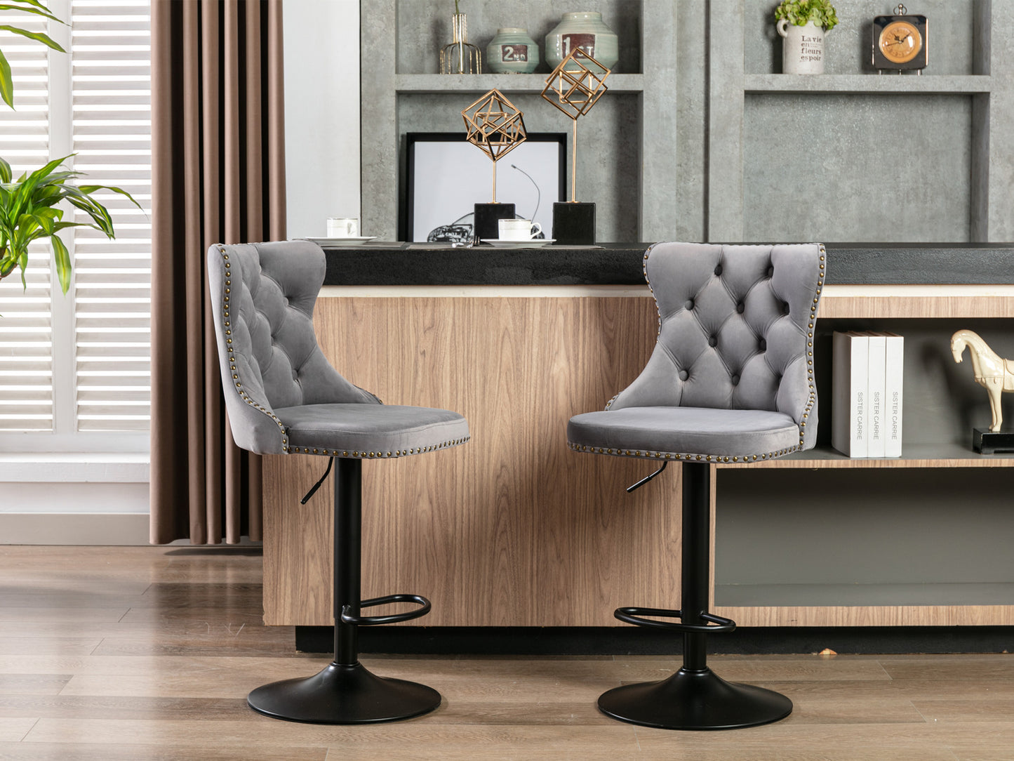 AA Velvet Swivel Bar Stools Adjustable 25 33 Gray Set of 2