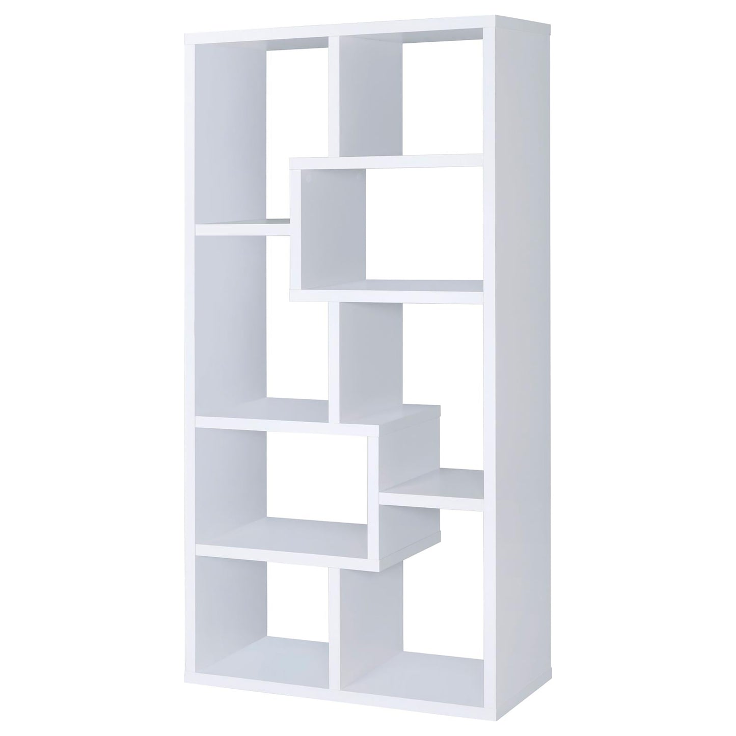 Elegant Geometric 8-Shelf White Wood Bookcase