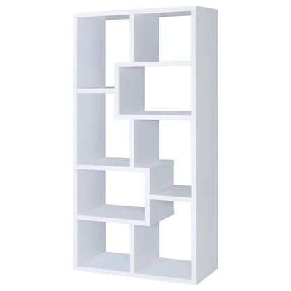 Elegant Geometric 8-Shelf White Wood Bookcase