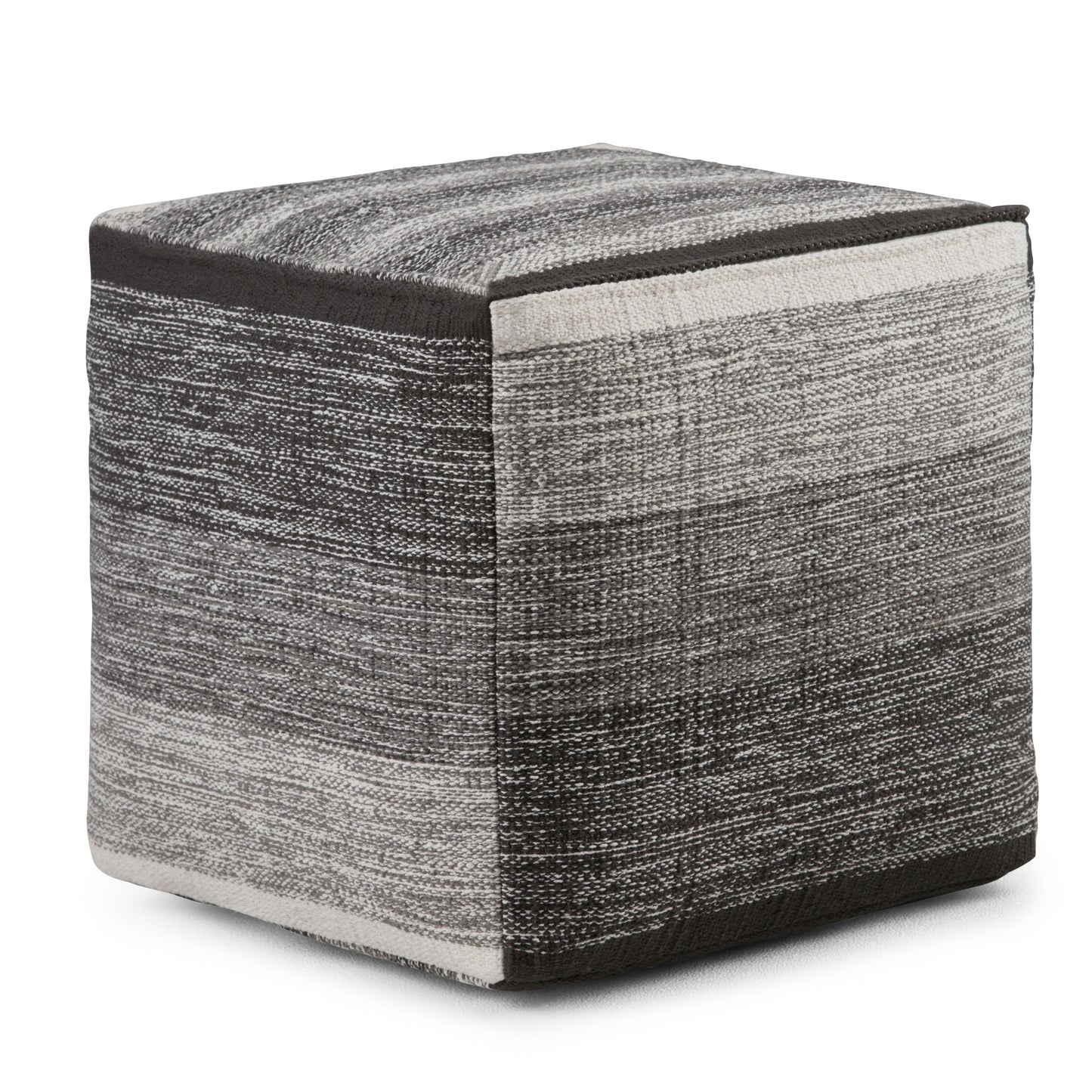 16-Inch Cube Pouf, Bead-Filled Cotton-Woven Fabric, Assembled Stool, 16 x 16 x 16 in, Patterned Gray
