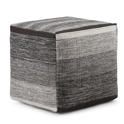 16-Inch Cube Pouf, Bead-Filled Cotton-Woven Fabric, Assembled Stool, 16 x 16 x 16 in, Patterned Gray