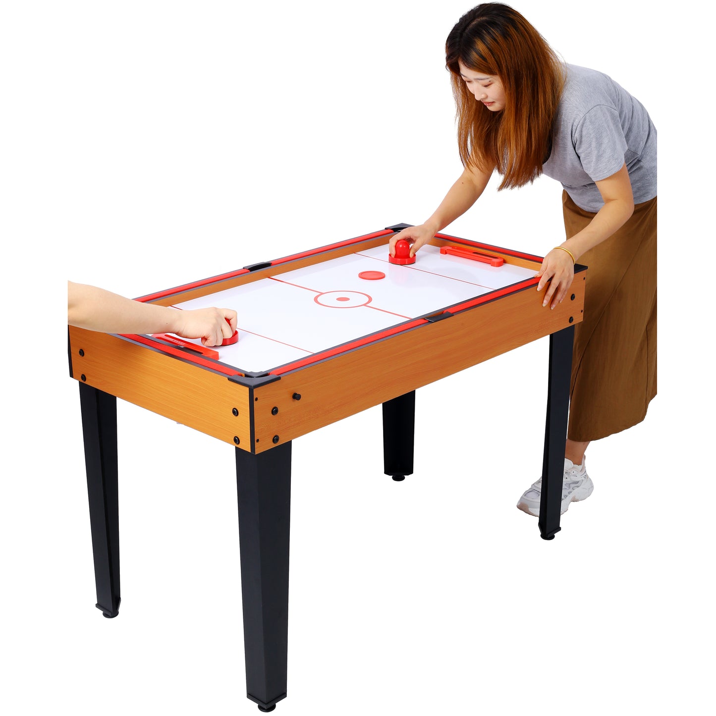 5-in-1 Game Table: Billiards, Ping Pong, Foosball, Basketball, Push Hockey; 43x24x32 in MDF+Steel Brown/Red