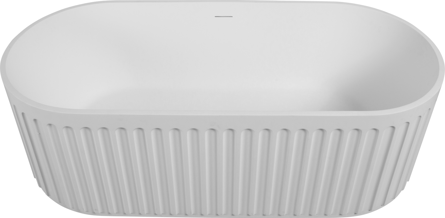 67-Inch Luxury Solid Surface Freestanding Bathtub in Matte White with Overflow and Pop-Up Drain, Engineered Stone Resin