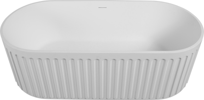 67-Inch Luxury Solid Surface Freestanding Bathtub in Matte White with Overflow and Pop-Up Drain, Engineered Stone Resin