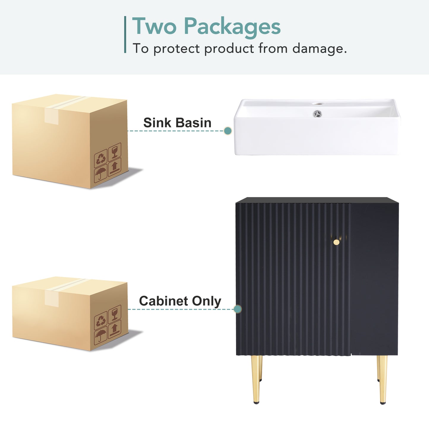 Modern 21.6" Black Bathroom Vanity with Ceramic Sink and Right-Side Storage Cabinet