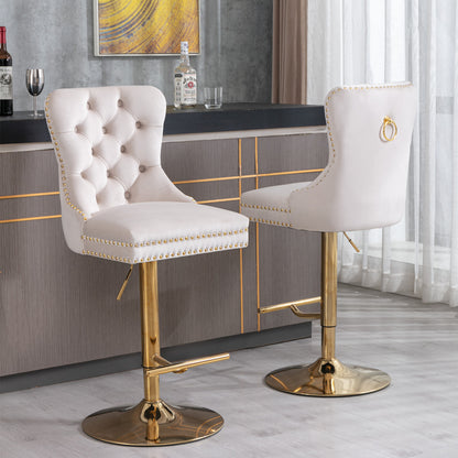 Beige Velvet Swivel Bar Stools Set Of 2 Adjustable