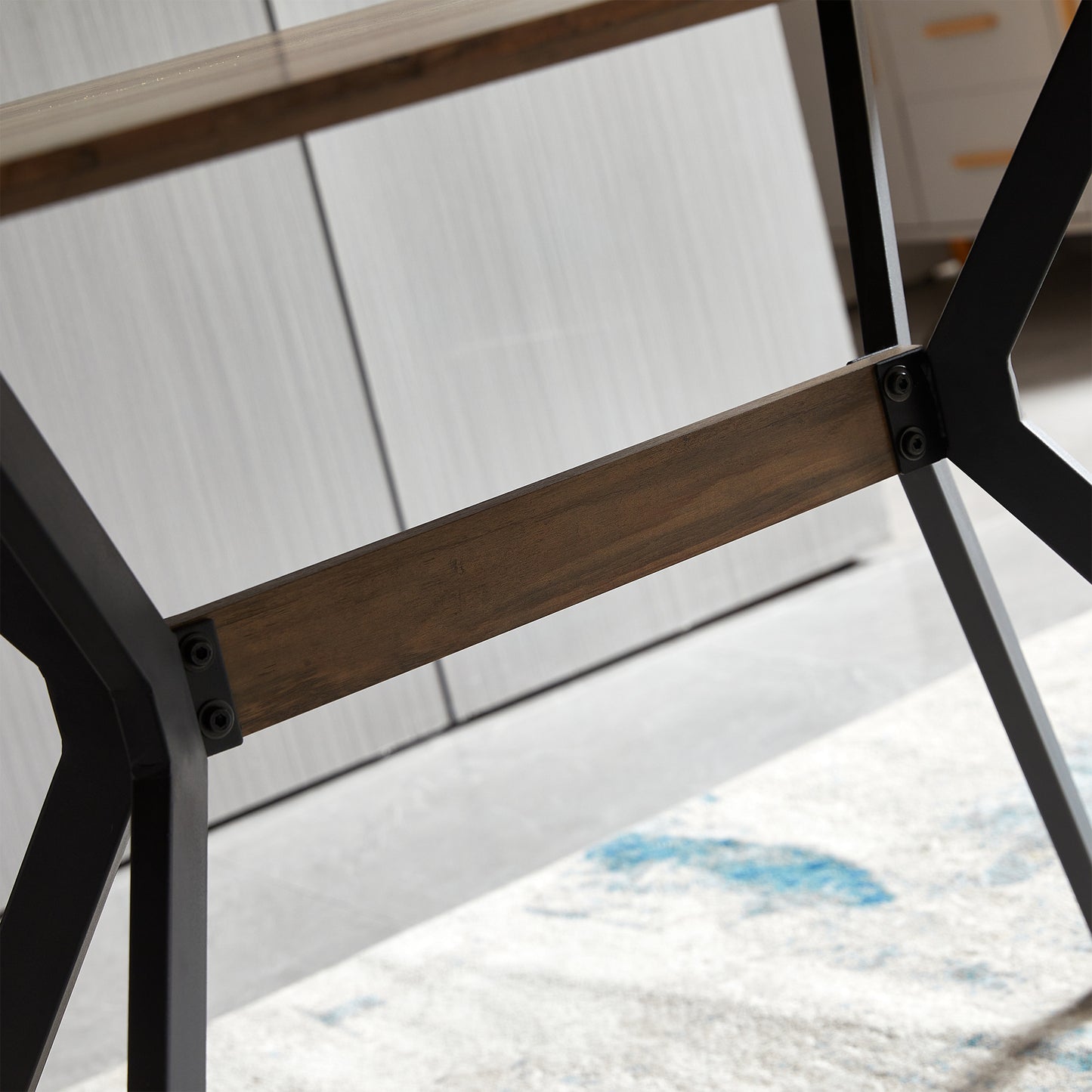 Dining Table MDF Top Metal Legs Walnut And Black Finish