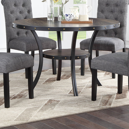 Round Dining Table With Nailhead Trim And Storage Natural