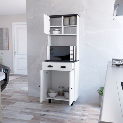 Modern Kitchen Pantry with Microwave Shelf, White & Black Design
