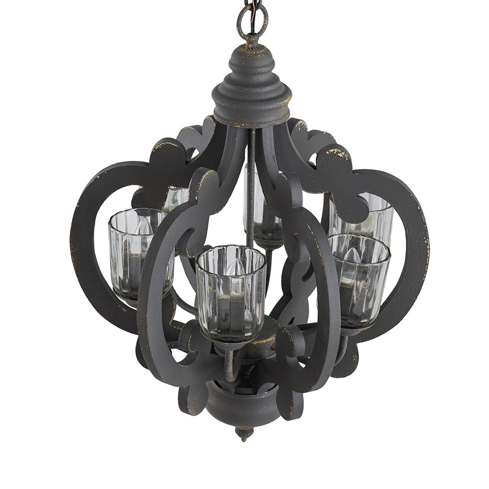 Farmhouse 6-Light Wood Chandelier Pendant with Adjustable Chain - Dining Room, Living Room, 60W E12 Gray