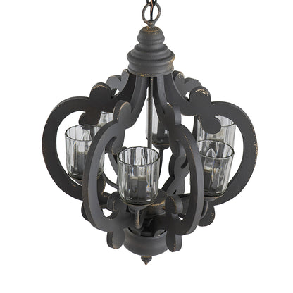 Farmhouse 6-Light Wood Chandelier Pendant with Adjustable Chain - Dining Room, Living Room, 60W E12 Gray
