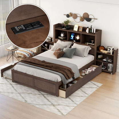 Espresso Full Size Storage Bed with Trundle and Dual Drawers, Pull-Out Shelving System