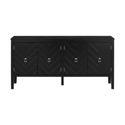 U_STYLE  Four-Door Sideboard with Geometric Line Patterns and Vintage Metal Handles for Timeless Elegance,Suitable for Living Rooms, Entrance and Study Rooms