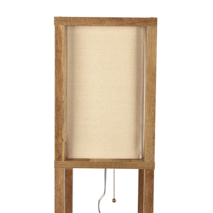 62-Inch Shelf Floor Lamp with Built-In Shelves and Long Shade for Bedroom or Living Room Natural Wood