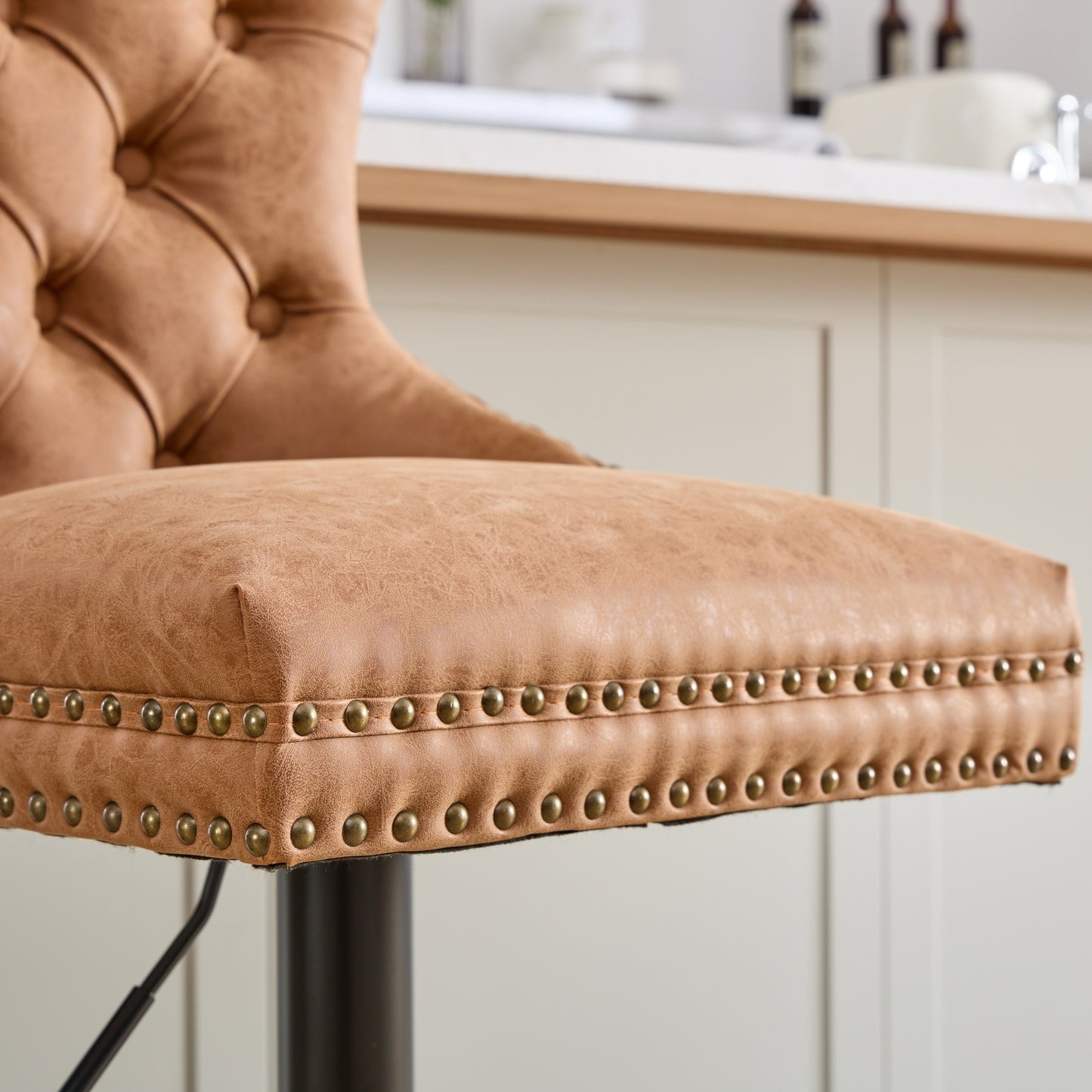 Orange Aged Retro PU Swivel Bar Stools Tufted Back