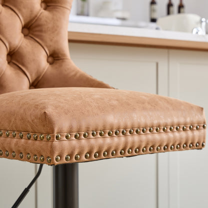 Orange Aged Retro PU Swivel Bar Stools Tufted Back