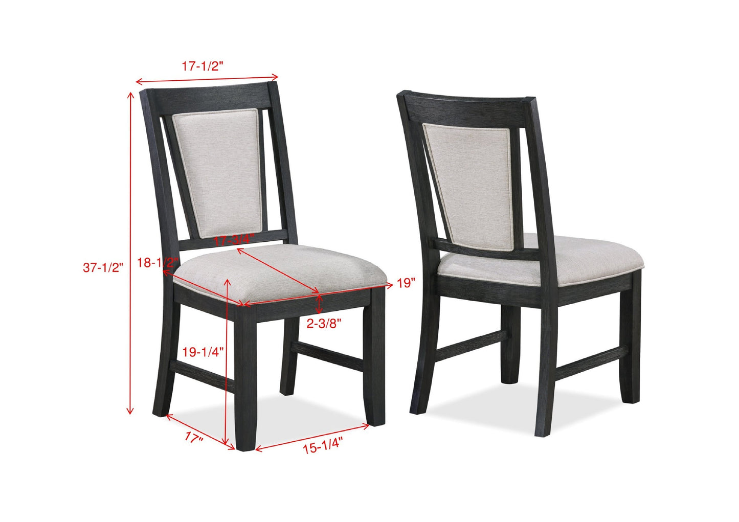 Set of 2 Modern Dining Chairs - Upholstered Seat & Back, Wood Frame, Dining Room Gray