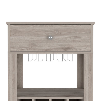 Modern Light Gray Wine Cart With Drawer And Cubbies