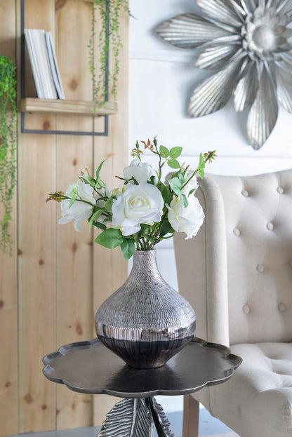 Glass Vase 9x9x10 in Geometric Textured Transitional Decor for Living Room, Dining Room, Foyer - Silver