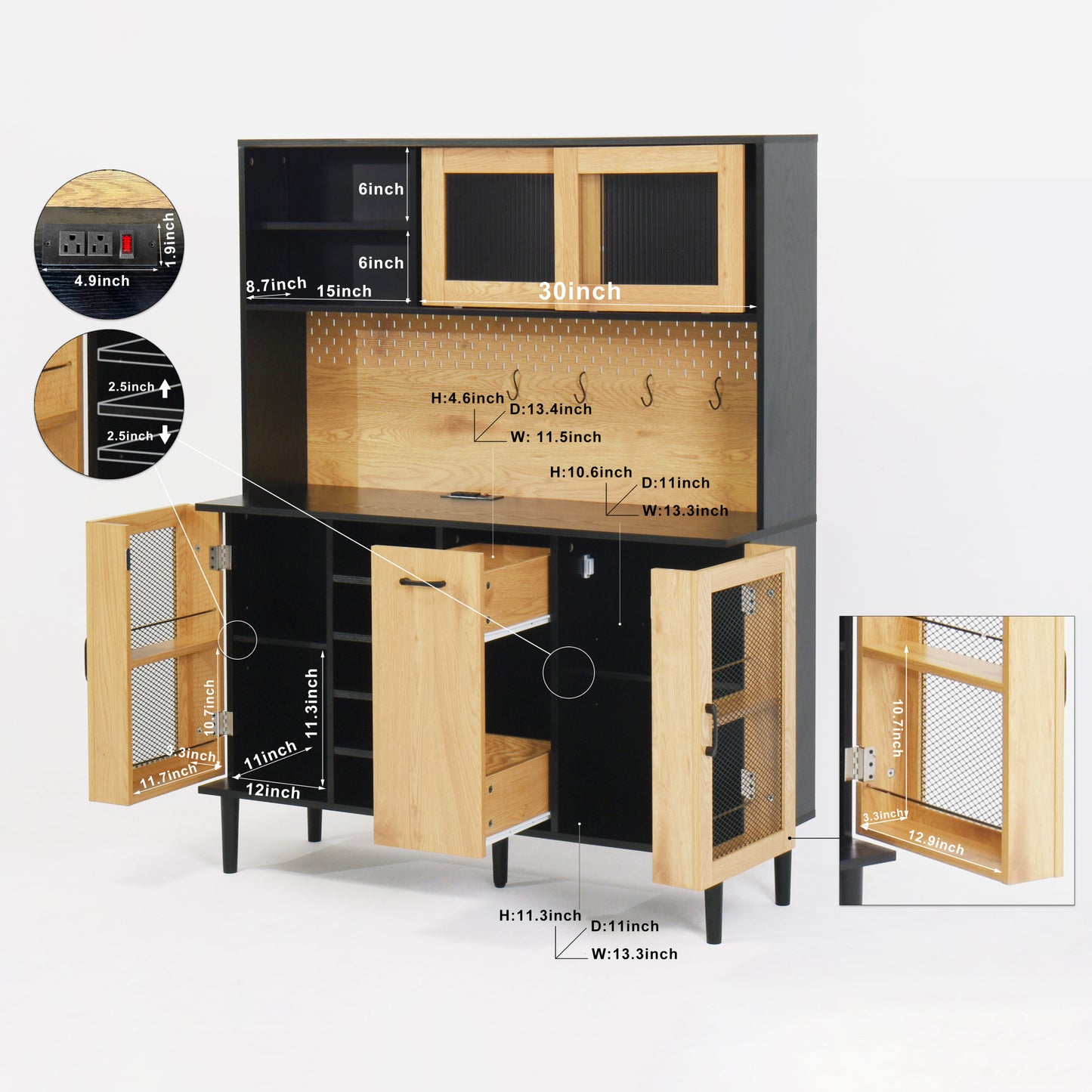 59Inch Farmhouse Buffet Cabinet With Power Outlet Wine Rack