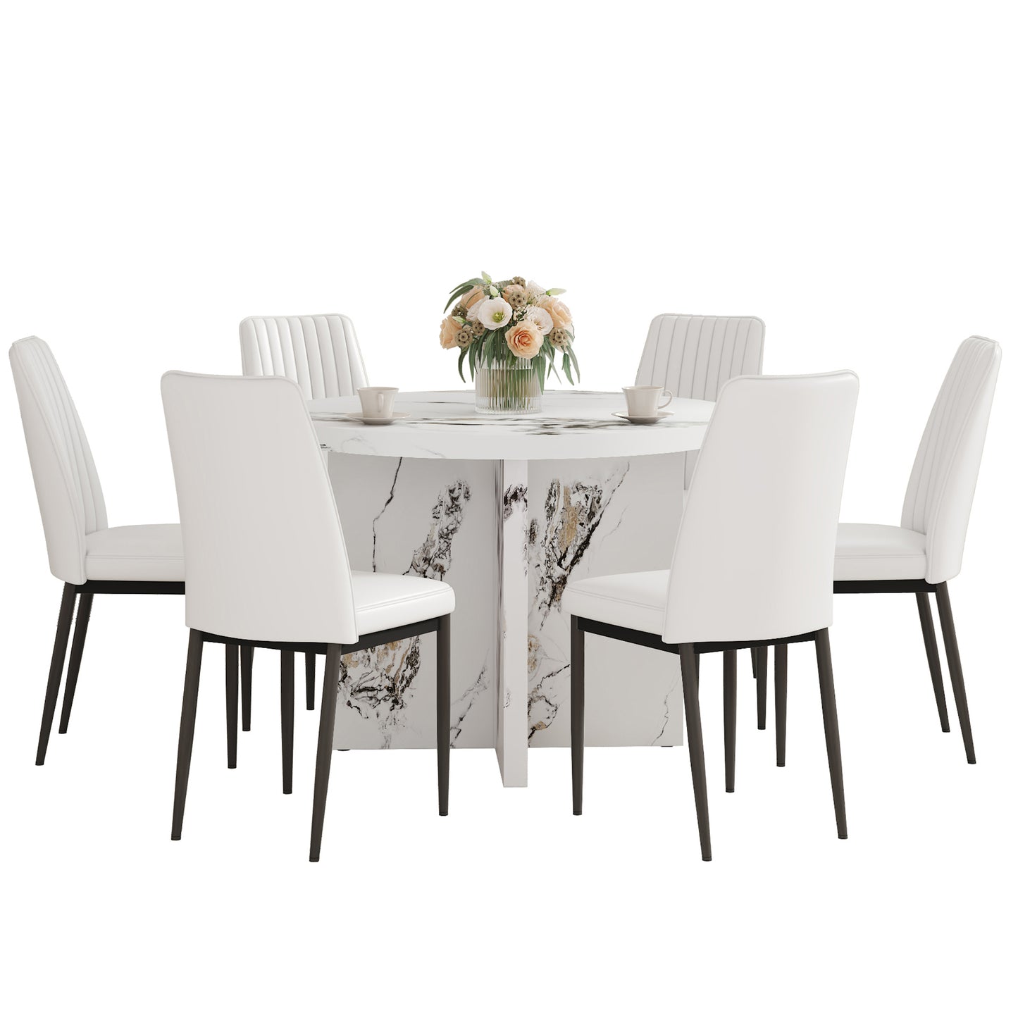 Round Dining Table 42Inch For Four To Six Modern MDF White
