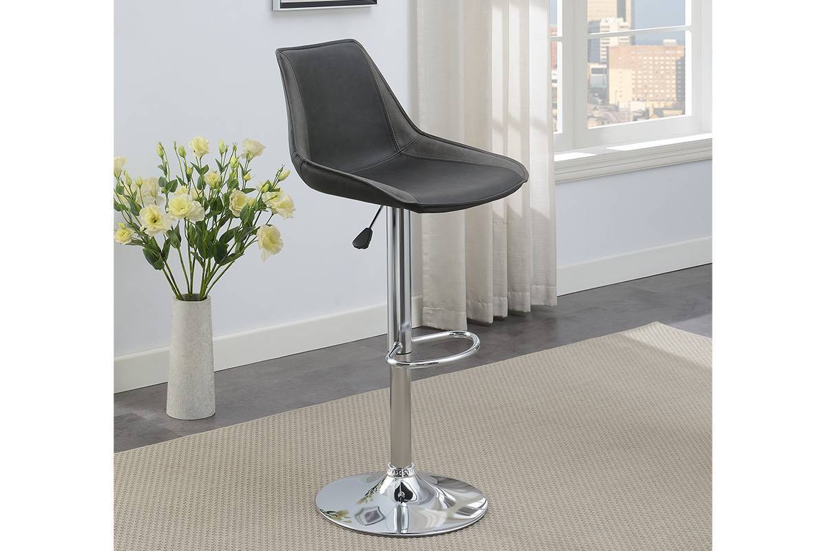 Ebony Adjustable Bar Stool Chairs Set Of 2 Chrome Base