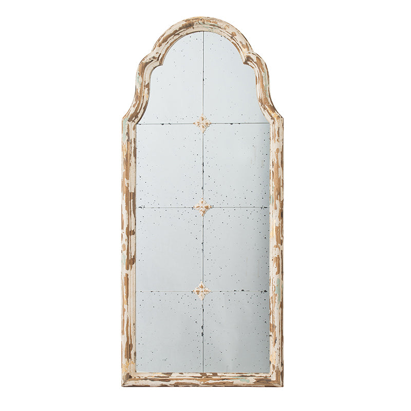 Elegant 22" x 48" Cream & Gold Arched Wall Mirror with Decorative Grid, Perfect for Living Room, Bathroom, or Entryway