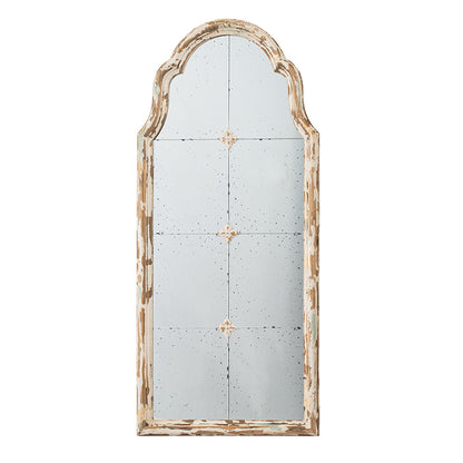 Elegant 22" x 48" Cream & Gold Arched Wall Mirror with Decorative Grid, Perfect for Living Room, Bathroom, or Entryway
