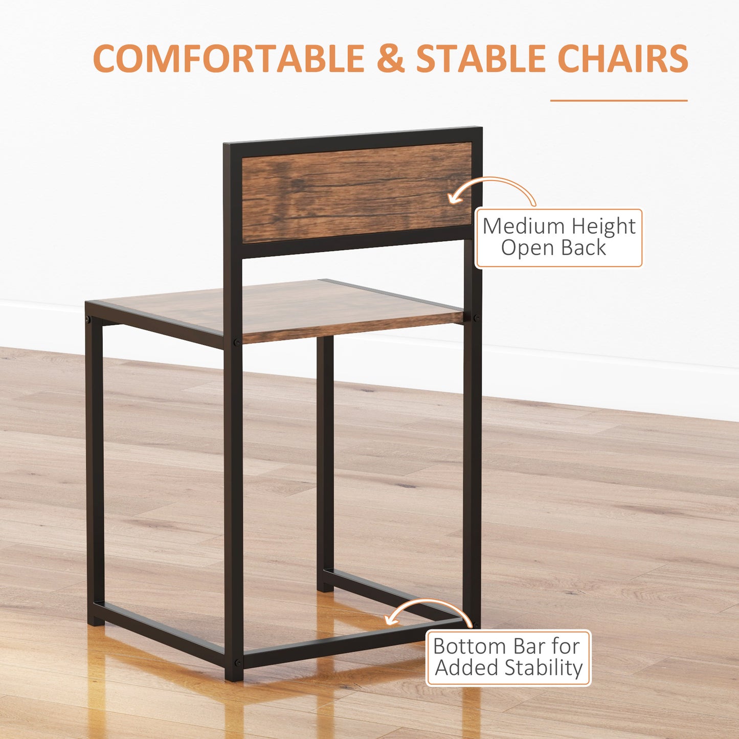 HOMCOM 3-Piece Industrial Dining Table Set for 2, Kitchen Table and Chairs, Dining Room Sets for Small Spaces