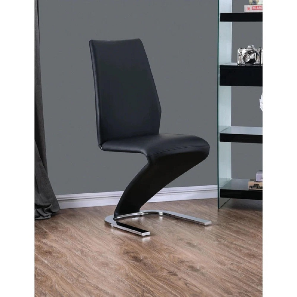 Set of 2 Contemporary Z-Shaped Dining Chairs with Leatherette, Metal Frame, Black, Chrome Finish
