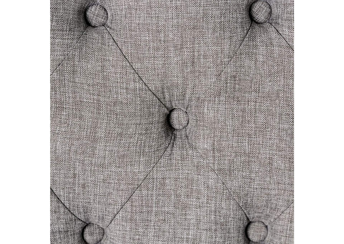 Set of 2 Dining Room Side Chairs, Button-Tufted Linen Upholstery, Solid Wood, Rustic Style, Light Gray