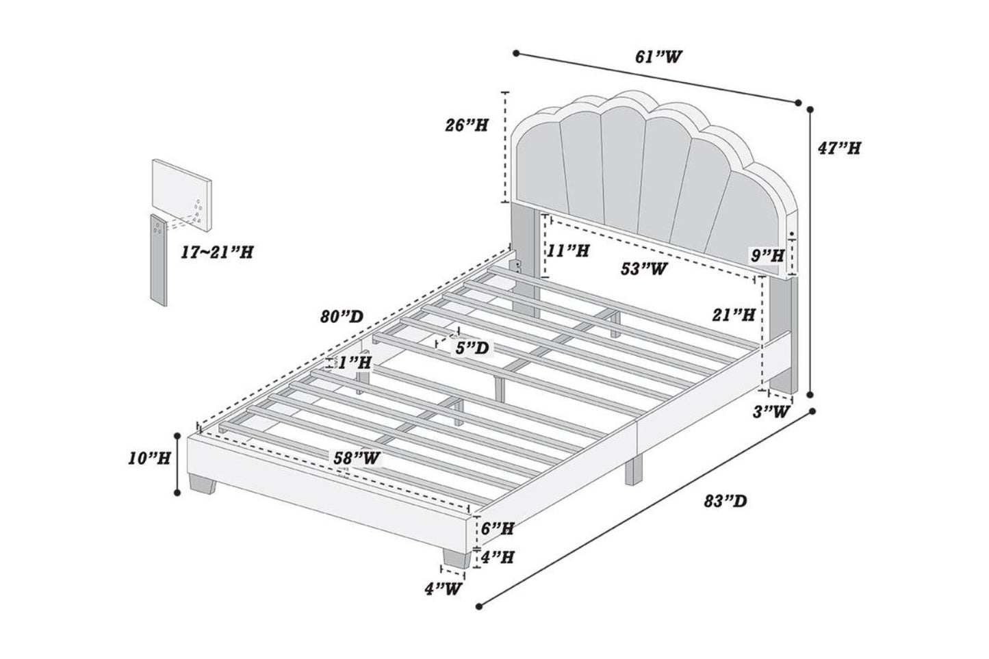 Elegant White Queen Size Platform Bed with Floral Headboard and LED Lighting