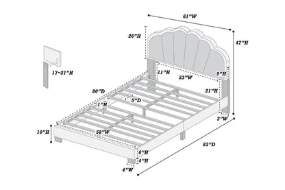 Elegant White Queen Size Platform Bed with Floral Headboard and LED Lighting