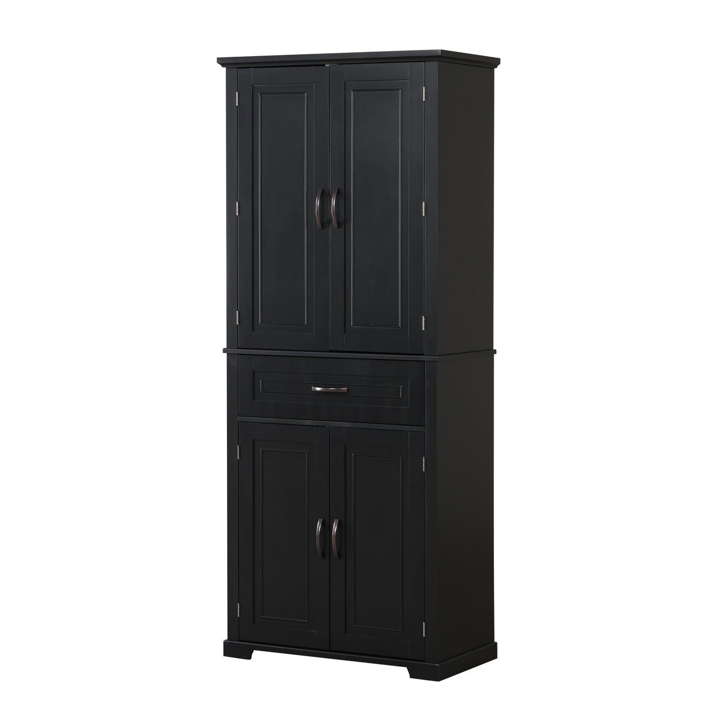 Tall Black Bathroom Storage Cabinet with Adjustable Shelf, Doors, and Drawer for Versatile Organization