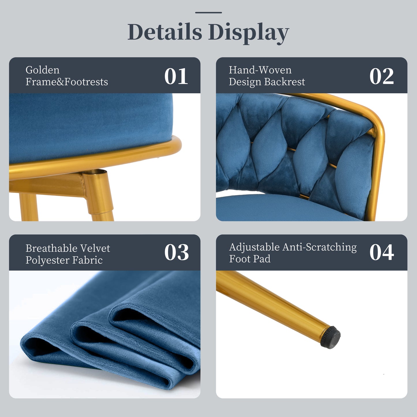 Swivel Counter Height Bar Stools Set of 2 Blue Gold Legs